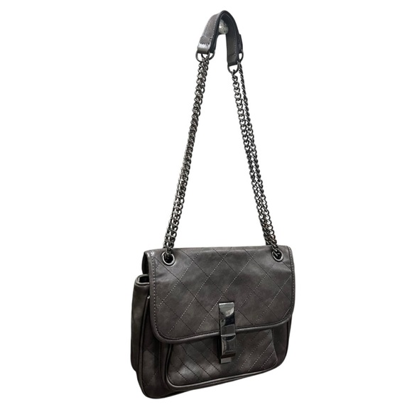 ALDO Charcoal Gray Stitched Shoulder Bag Metal Chain Crossbody Bag Streetwear - Picture 2 of 14